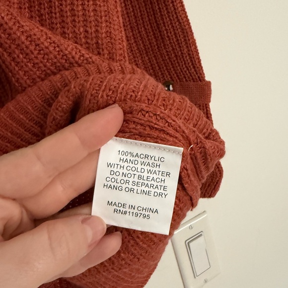 Lace-Up Ribbed Knit Sweater - Rust - Picture 4 of 7